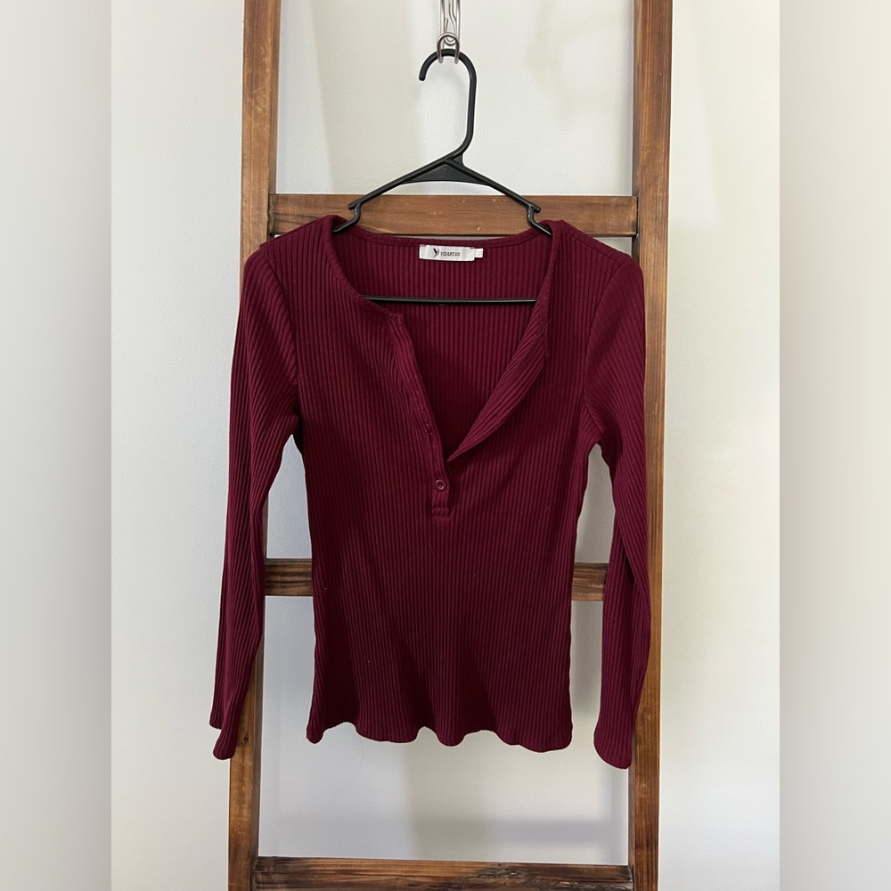 Wine colored front button blouse